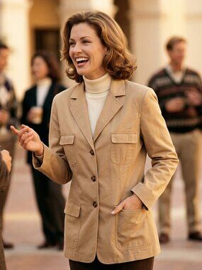 Anne Klein Womens 10 Blazer Tan Twill Solid Utility Jacket Iconic Quiet Luxury